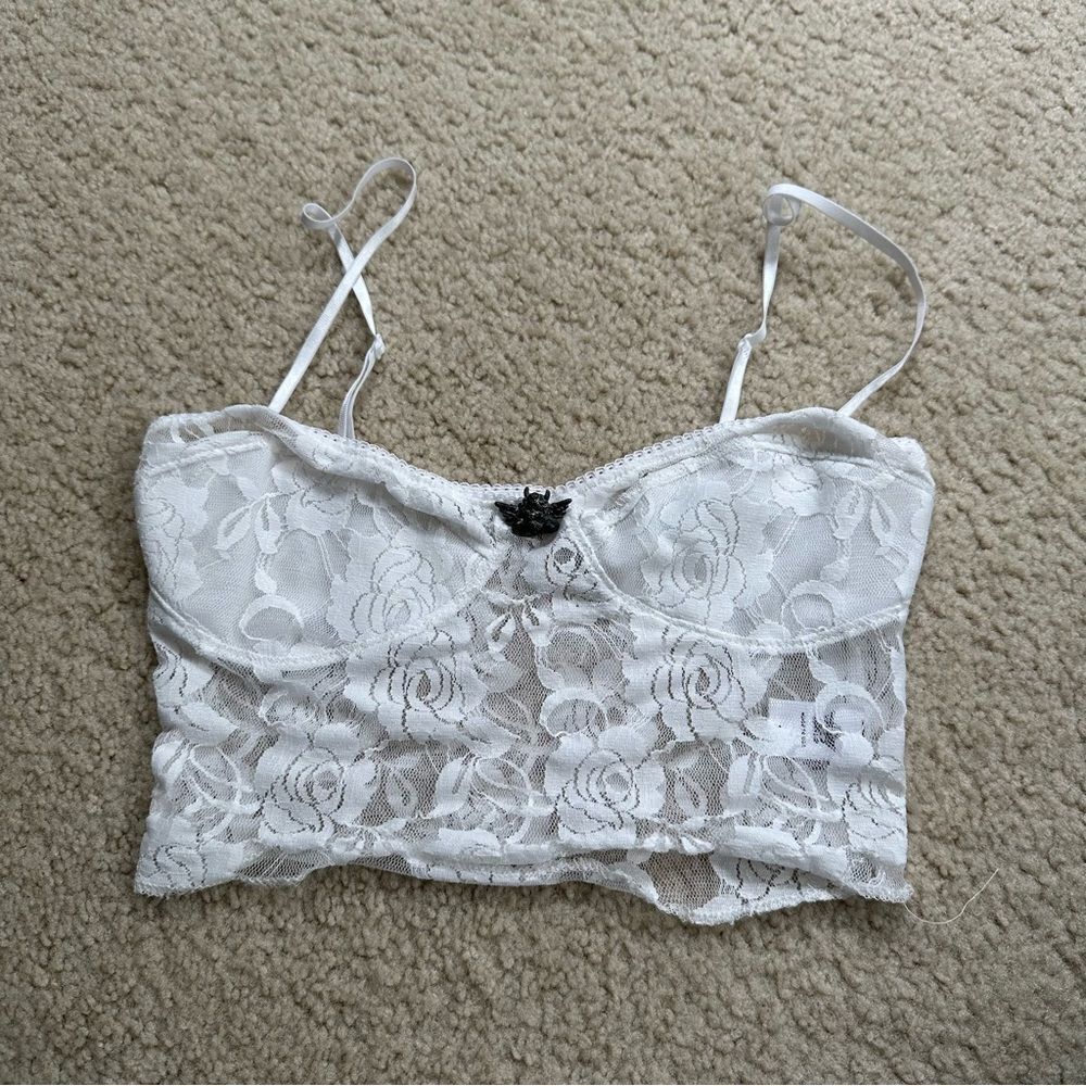 Boys Lie UO Urban Outfitters white cropped lace bustier/corset style cami top